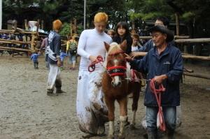 ポニーに乗馬する子どもの写真