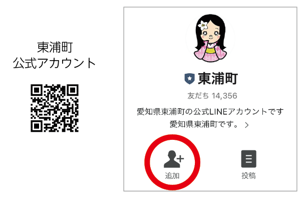 町公式LINEアカウント／東浦町