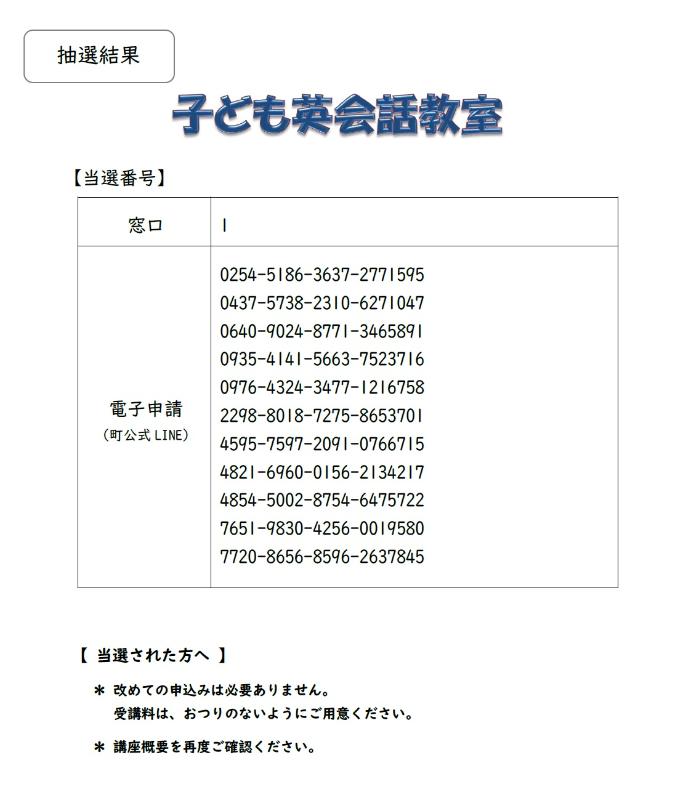子ども英会話教室抽選結果