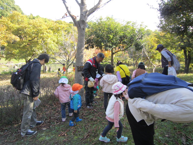 於大公園で散策しながら材料集めしている様子