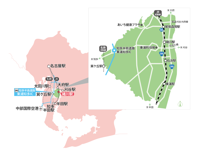 愛知県内の東浦町の位置を示した図