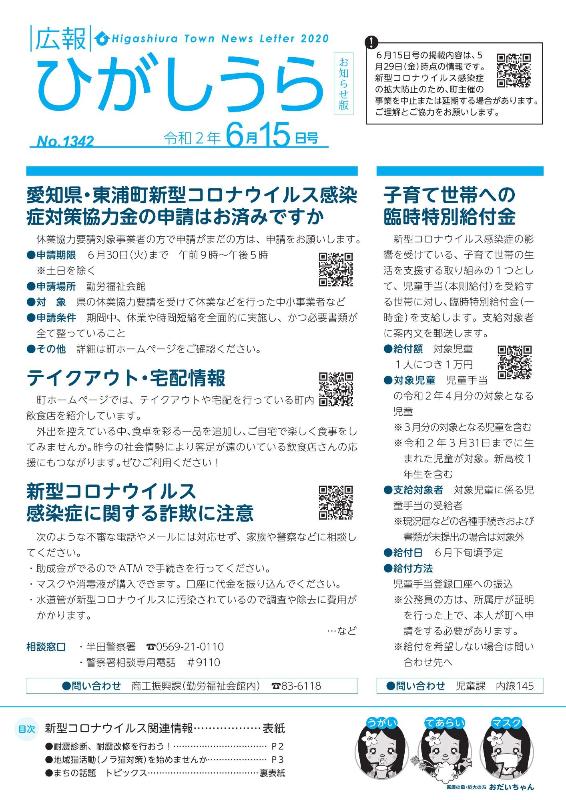 紙面イメージ（広報ひがしうら令和2年6月15日号）