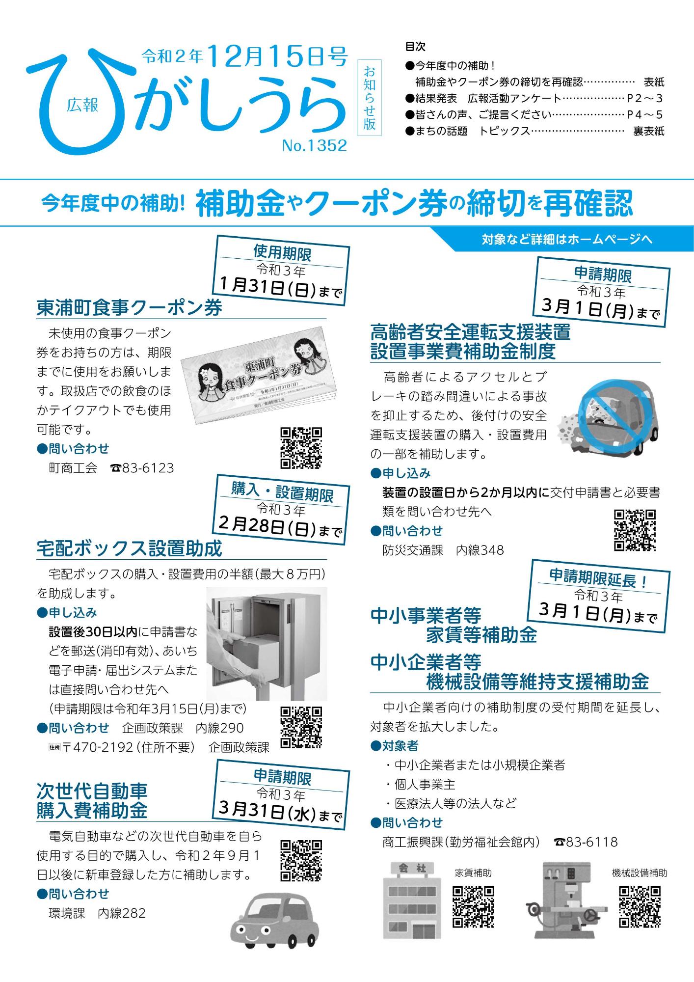 紙面イメージ（広報ひがしうら令和2年12月15日号）