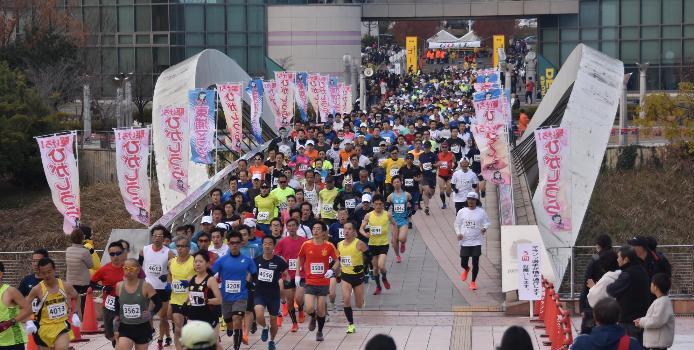 一斉にはしるランナーの様子