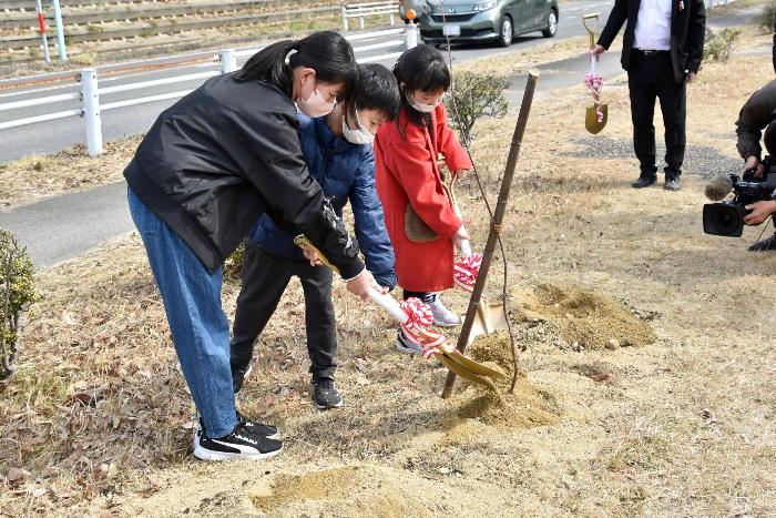 児童が植樹を行う様子